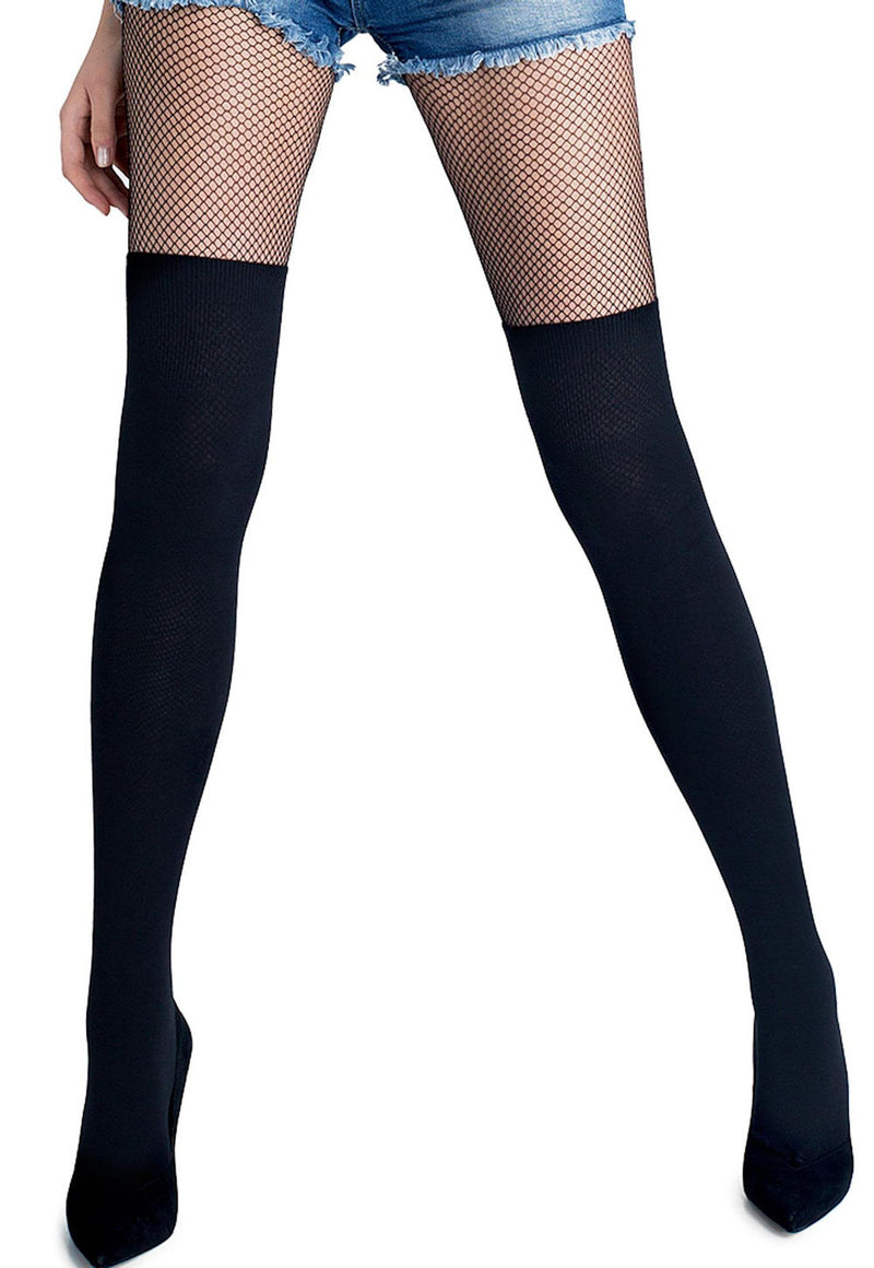 Zazu 899 Cotton Smooth Over-Knee Socks by Marilyn in black