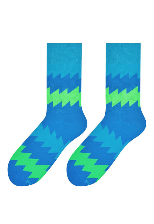Zigzag Patterned Socks in Blue & Green by More